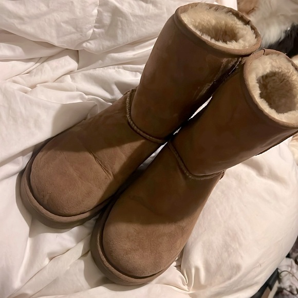 UGG Brown Classic tan Chestnut caramel Short warm comfy cabin Shearling Boots 9 - Picture 1 of 16